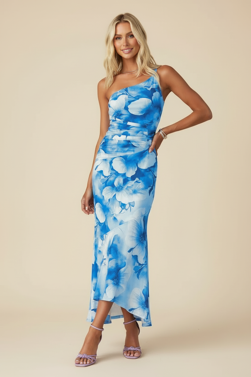 Marissa | Women's One-Shoulder Floral Maxi Wedding Guest Dress