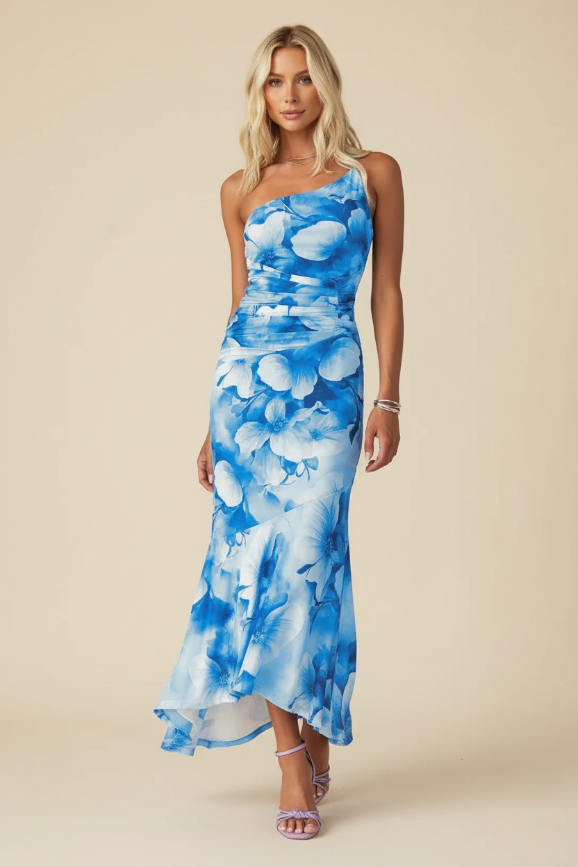 Marissa | Women's One-Shoulder Floral Maxi Wedding Guest Dress