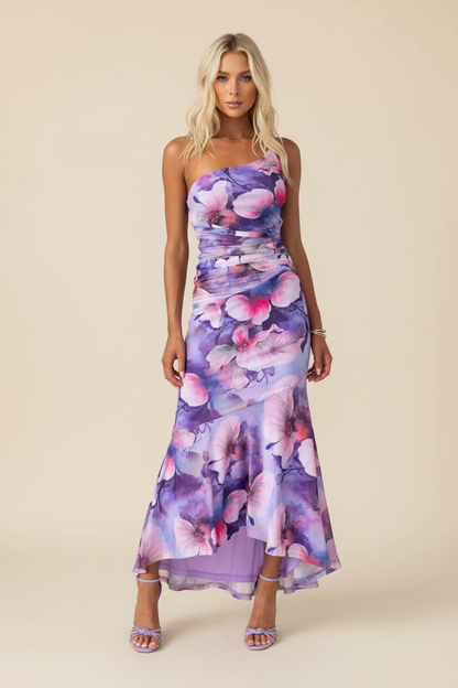 Marissa | Women's One-Shoulder Floral Maxi Wedding Guest Dress