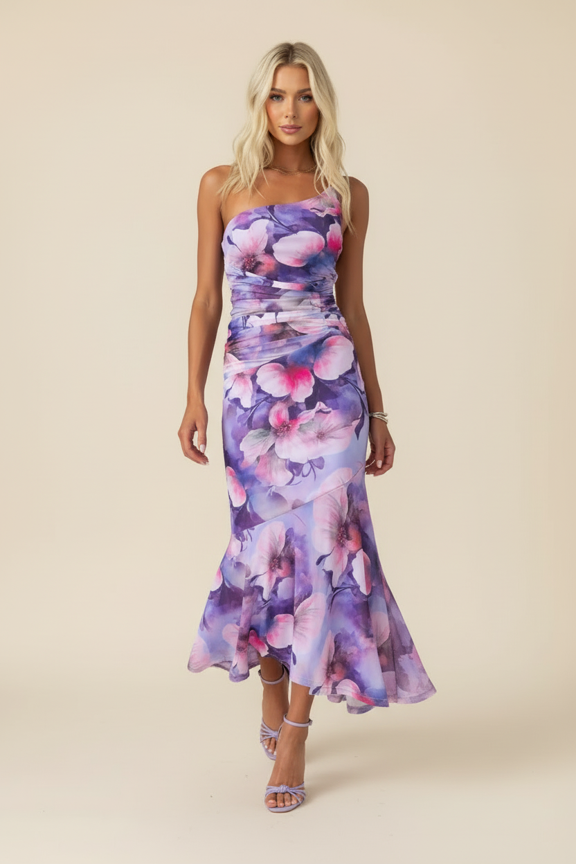 Marissa | Women's One-Shoulder Floral Maxi Wedding Guest Dress