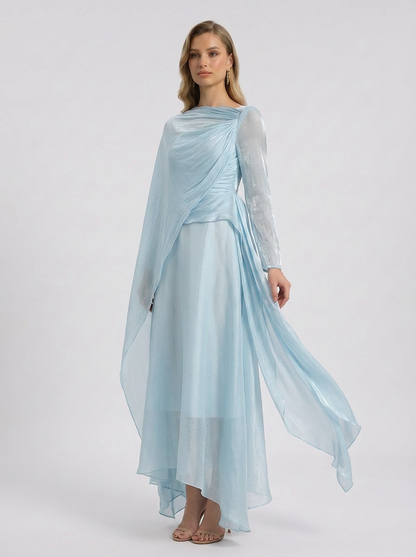 Madelyn | Women's Draped Long Sleeve Maxi Wedding Guest Dress