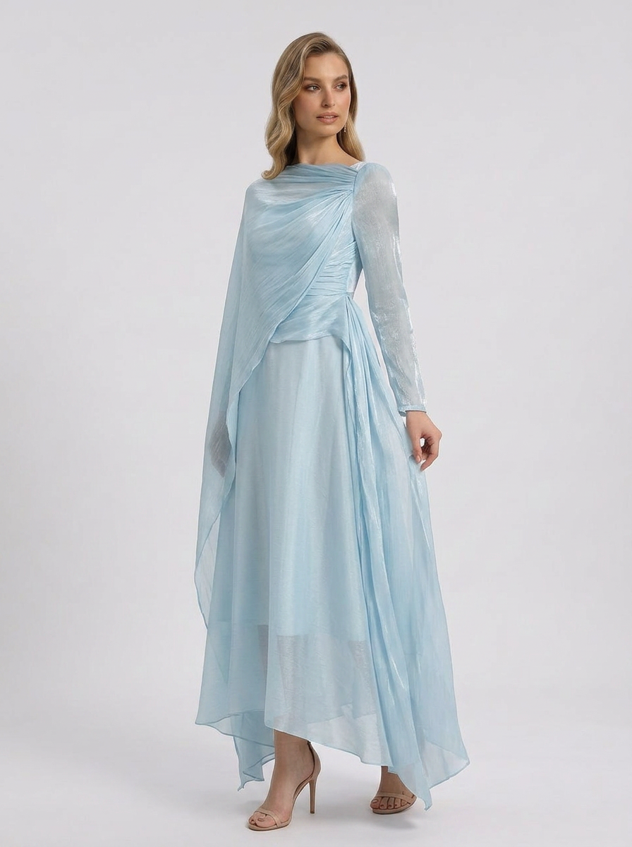 Madelyn | Women's Draped Long Sleeve Maxi Wedding Guest Dress
