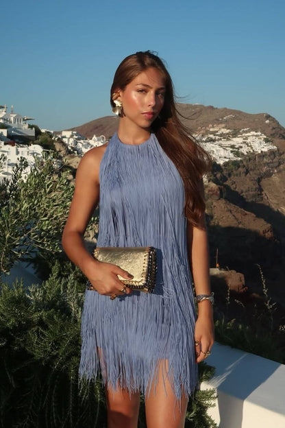 Millie | Women's Halter Neck Fringe Tiered Mini Party Dress