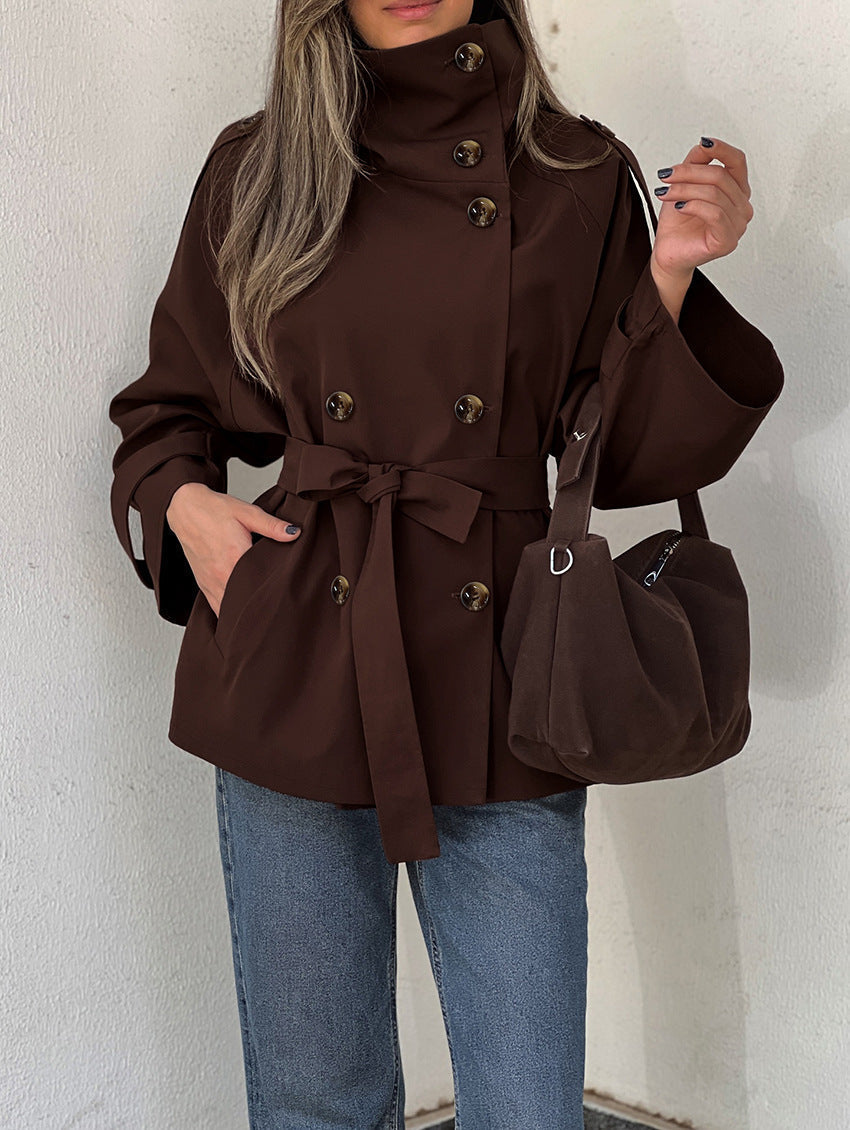 Miranda | Women's Trench Coat Double Breasted Belted High Neck Jacket