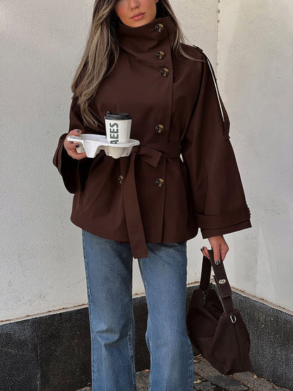 Miranda | Women's Trench Coat Double Breasted Belted High Neck Jacket