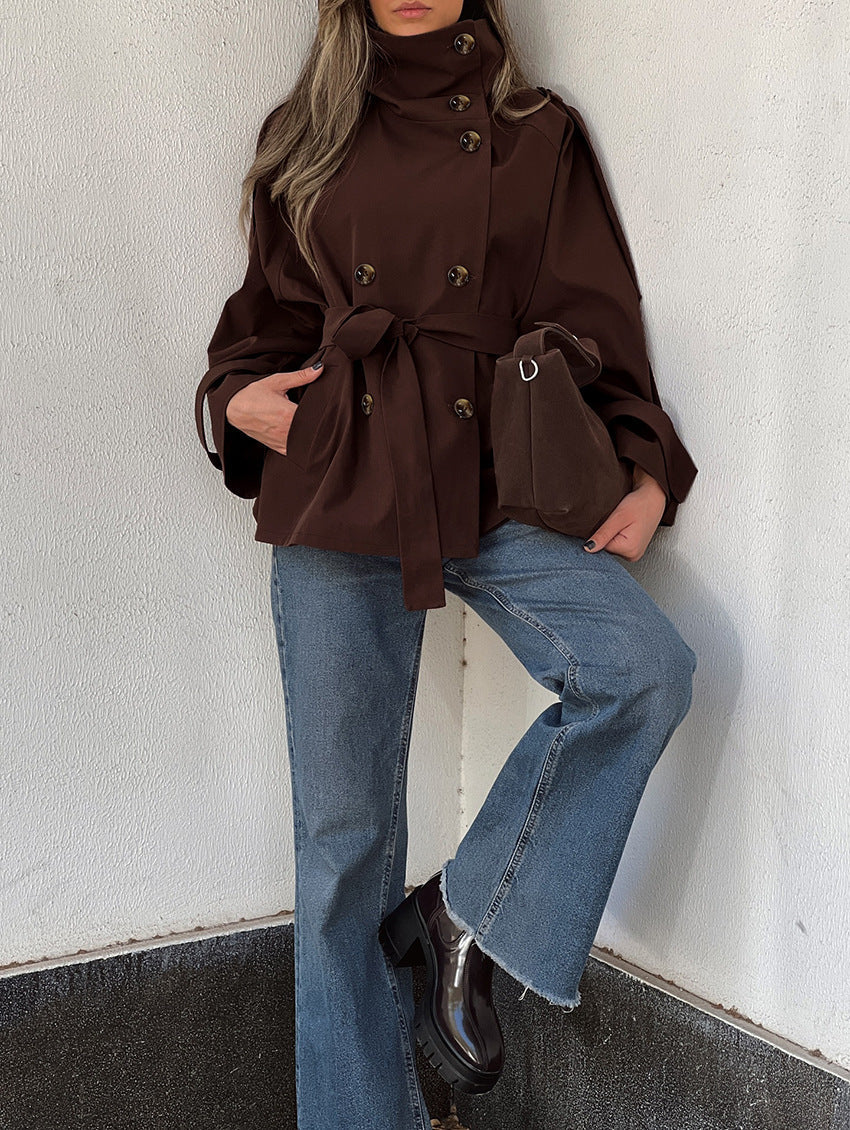 Miranda | Women's Trench Coat Double Breasted Belted High Neck Jacket