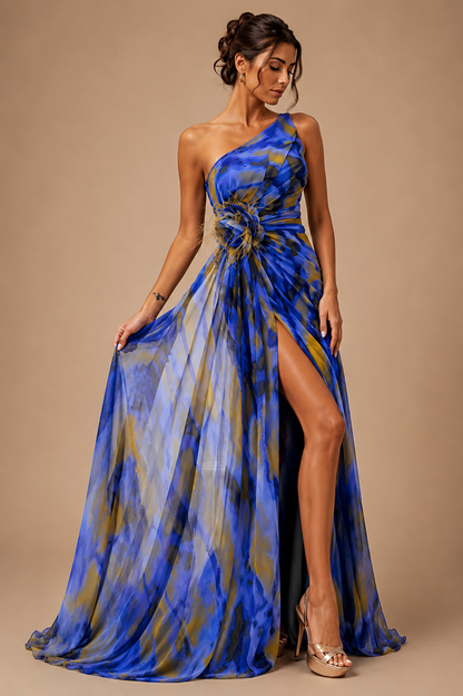 Mitchell | Women’s Abstract Print One-Shoulder Maxi Wedding Guest Dress