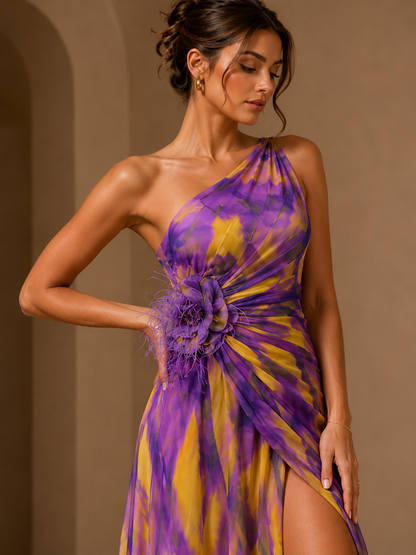 Mitchell | Women’s Abstract Print One-Shoulder Maxi Wedding Guest Dress