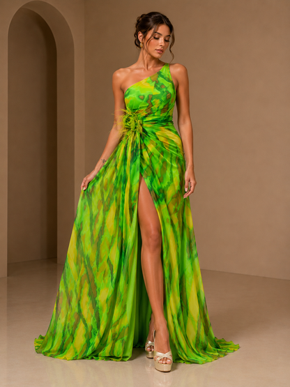 Mitchell | Women’s Abstract Print One-Shoulder Maxi Wedding Guest Dress