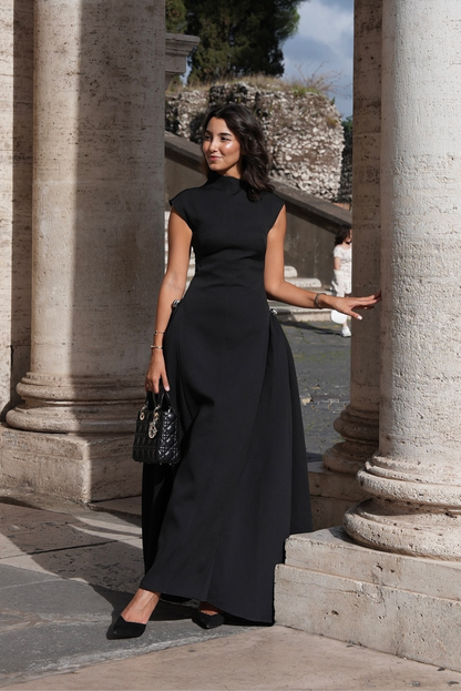 Monika | Women's Mock Neck Cap Sleeve Maxi Evening Dress