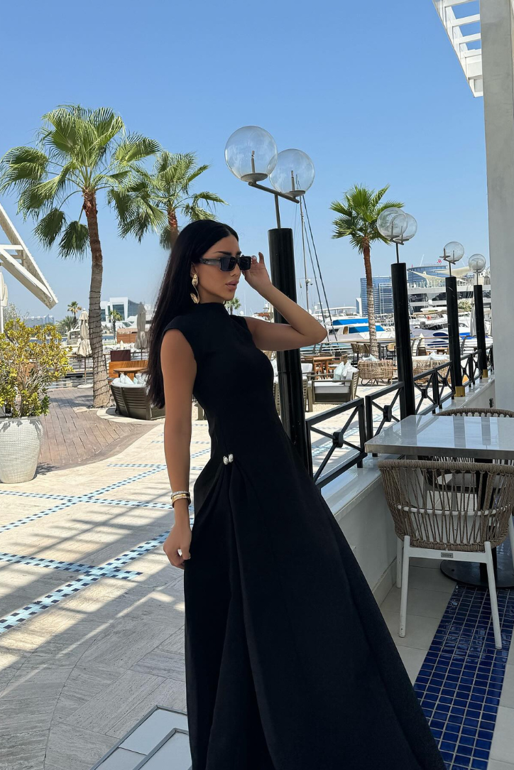 Monika | Women's Mock Neck Cap Sleeve Maxi Evening Dress