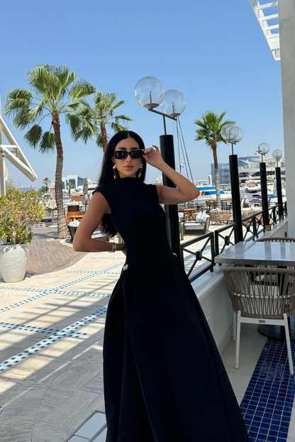 Monika | Women's Mock Neck Cap Sleeve Maxi Evening Dress