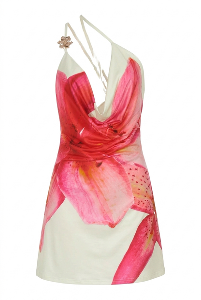 Nica | Women's Floral Print Asymmetrical Halter Mini Dress