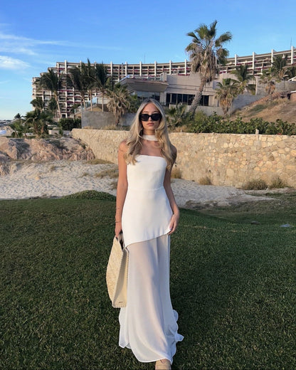 Noella | Women's Strapless Maxi Wedding Guest Dress with Scarf