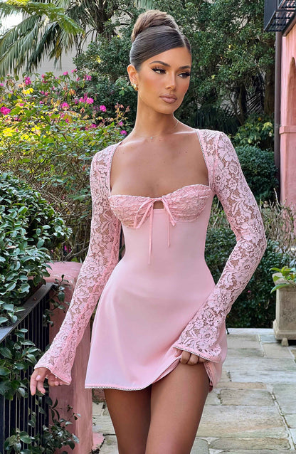 Noemi | Women's Long Lace Sleeves Mini Summer Dress