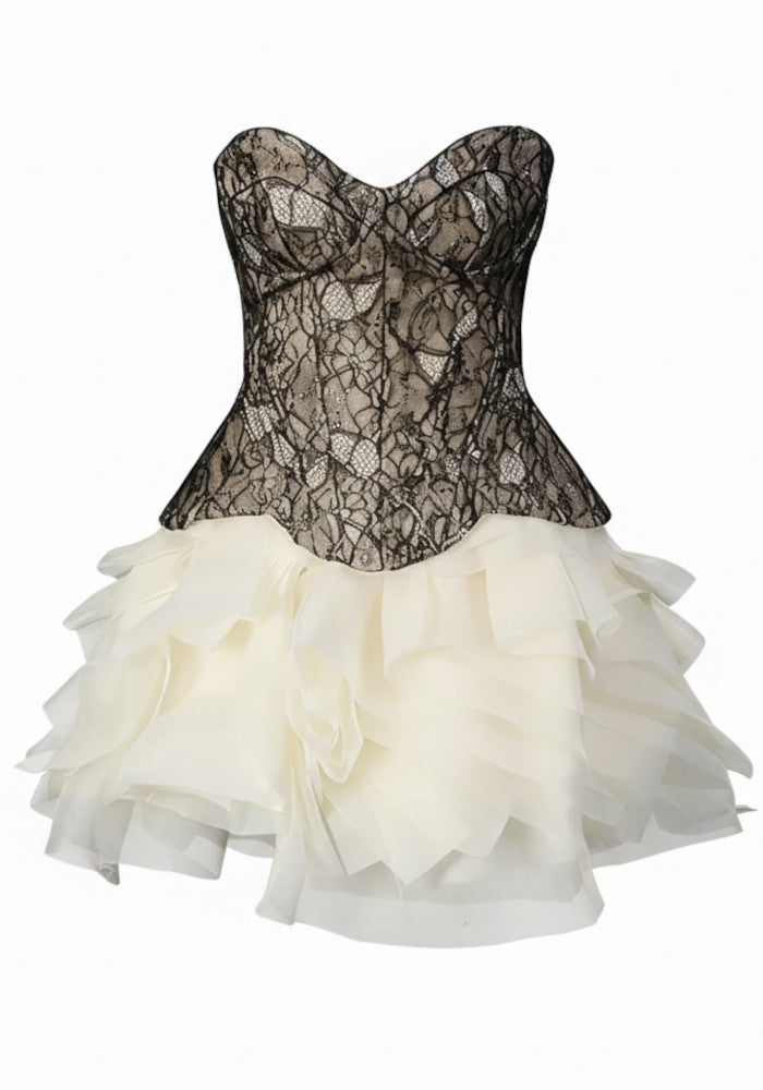 Nyla | Women's Strapless Lace Corset Ruffle Mini Cocktail Dress