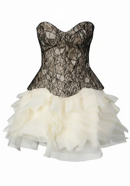 Nyla | Women's Strapless Lace Corset Ruffle Mini Cocktail Dress