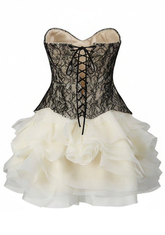 Nyla | Women's Strapless Lace Corset Ruffle Mini Cocktail Dress