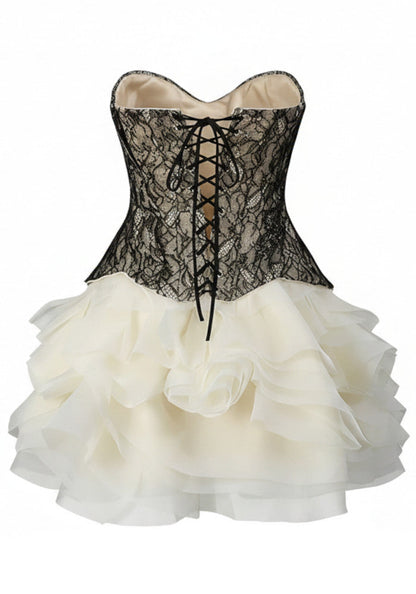 Nyla | Women's Strapless Lace Corset Ruffle Mini Cocktail Dress