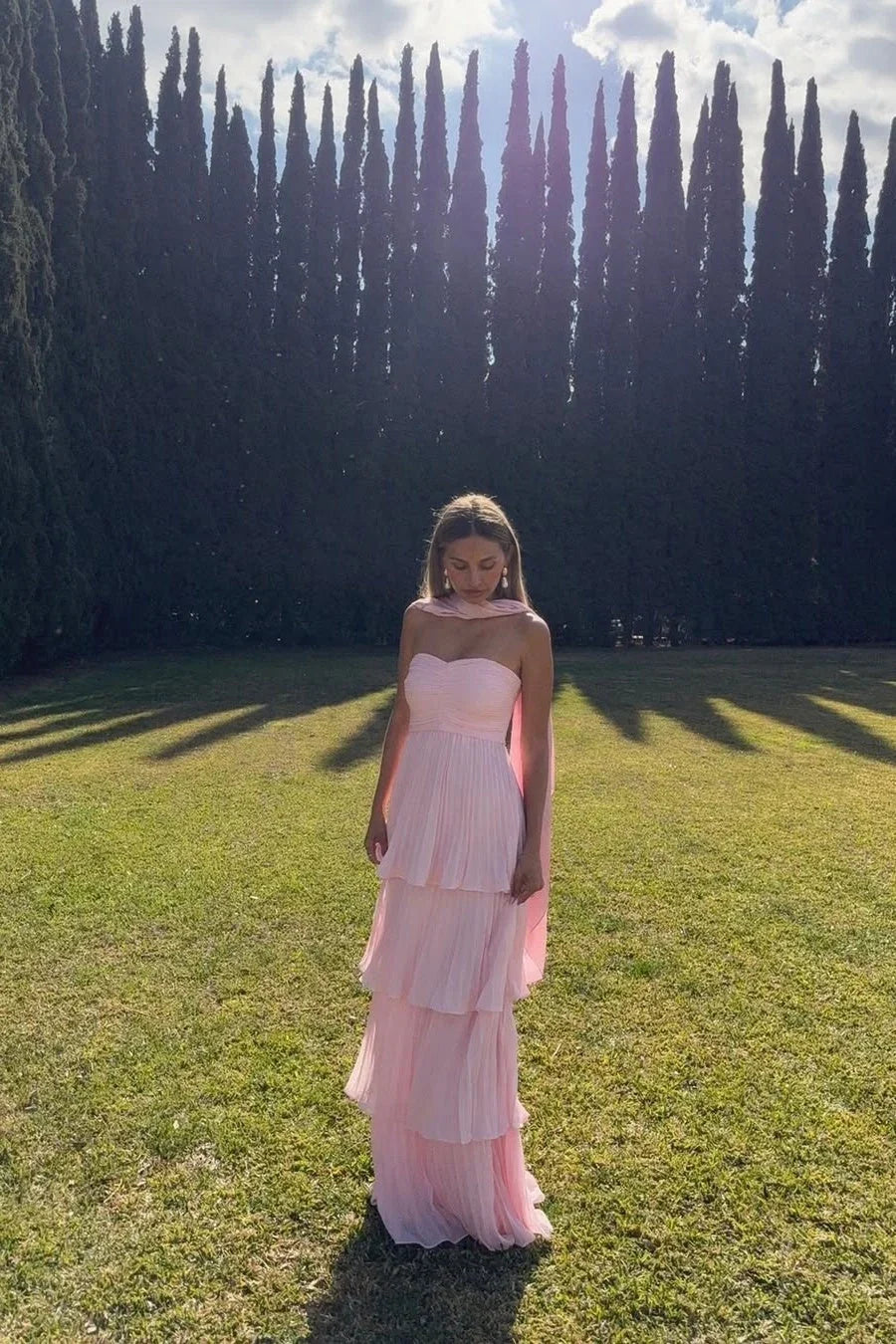 Odessa | Women's Strapless Tiered Maxi Wedding Guest Dress
