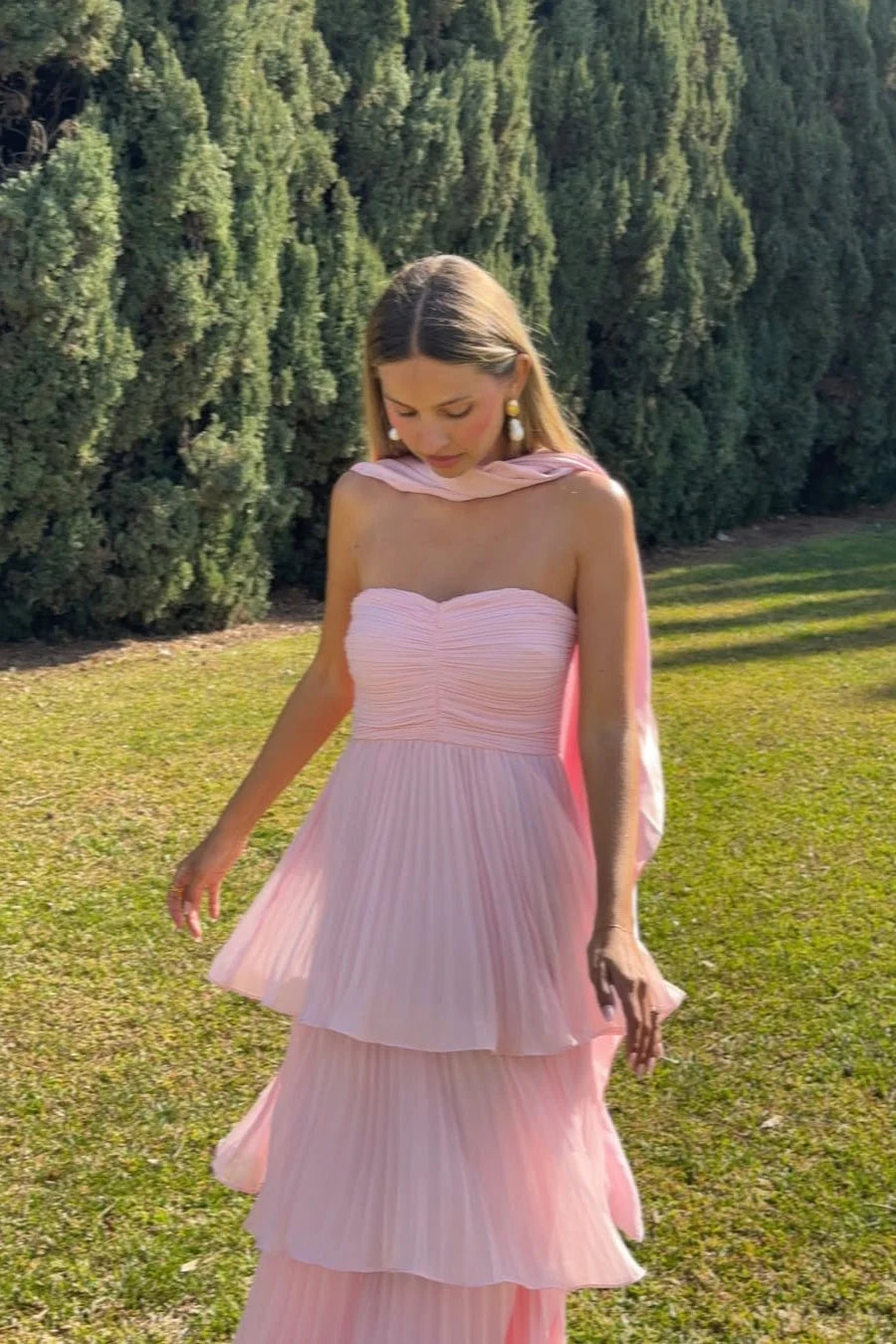 Odessa | Women's Strapless Tiered Maxi Wedding Guest Dress