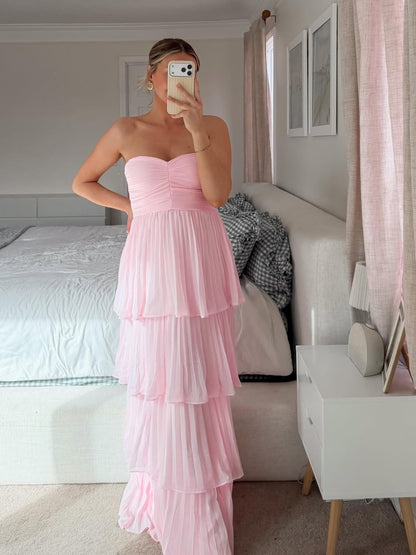 Odessa | Women's Strapless Tiered Maxi Wedding Guest Dress