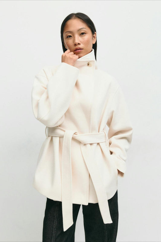Pearl | Women's Belted High Neck Wrap Jacket Coat