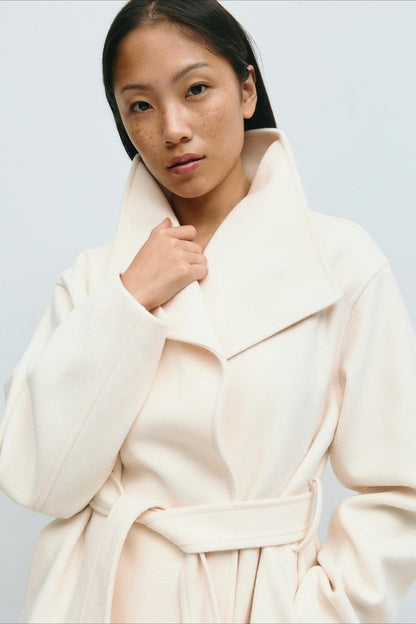 Pearl | Women's Belted High Neck Wrap Jacket Coat