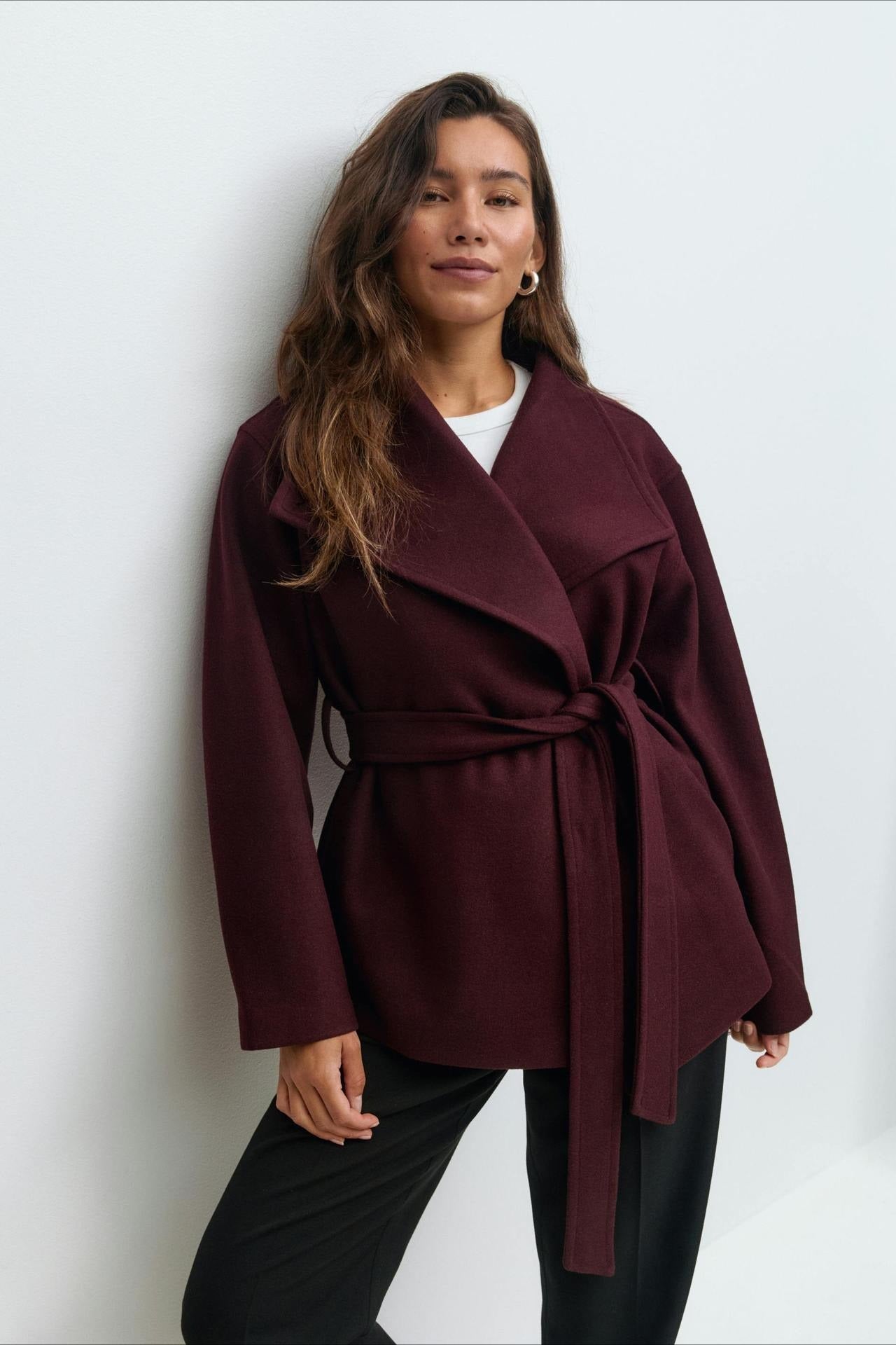 Pearl | Women's Belted High Neck Wrap Jacket Coat