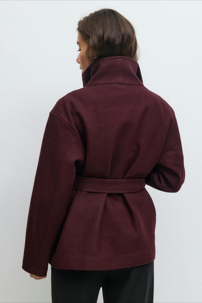 Pearl | Women's Belted High Neck Wrap Jacket Coat