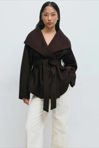 Pearl | Women's Belted High Neck Wrap Jacket Coat