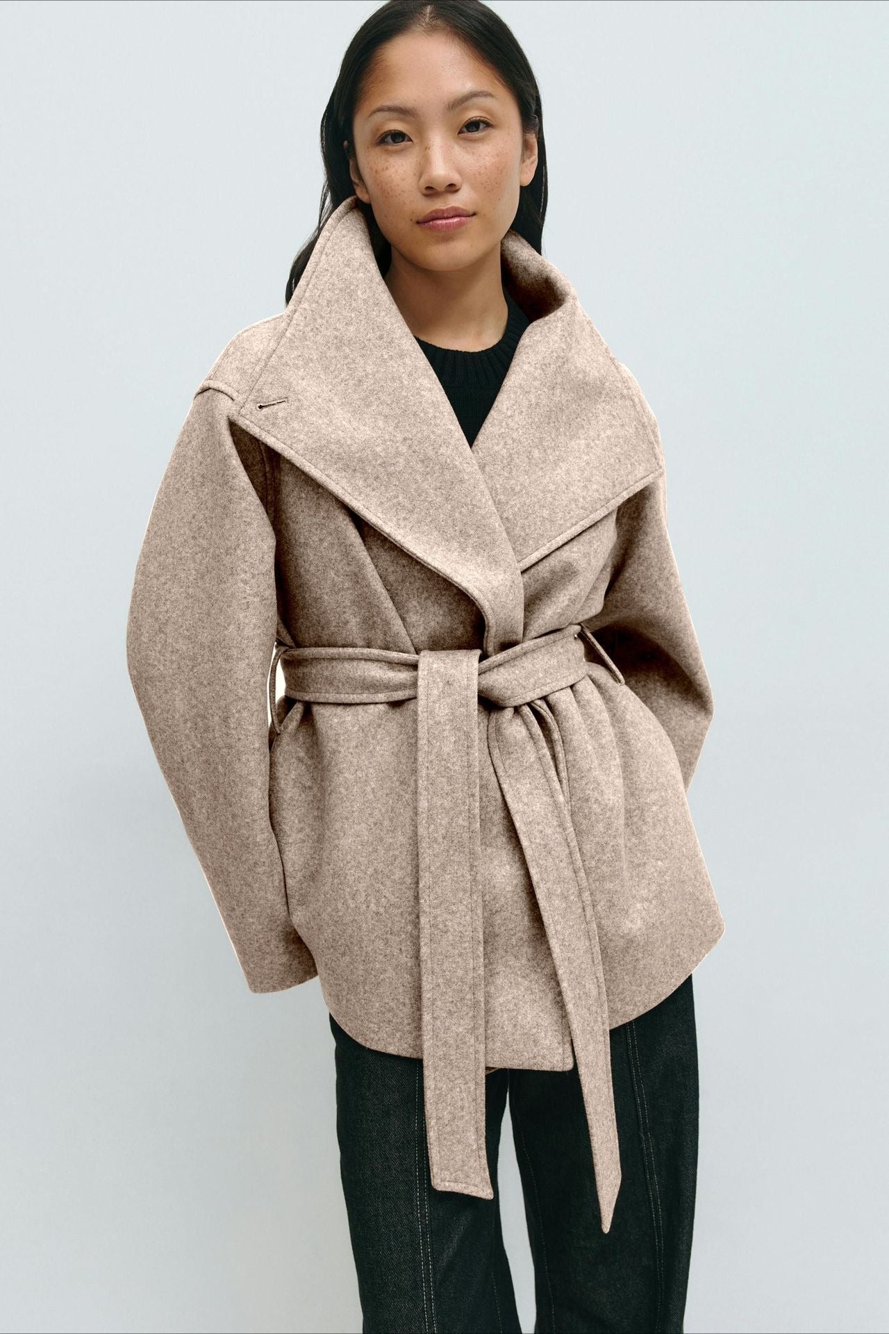 Pearl | Women's Belted High Neck Wrap Jacket Coat