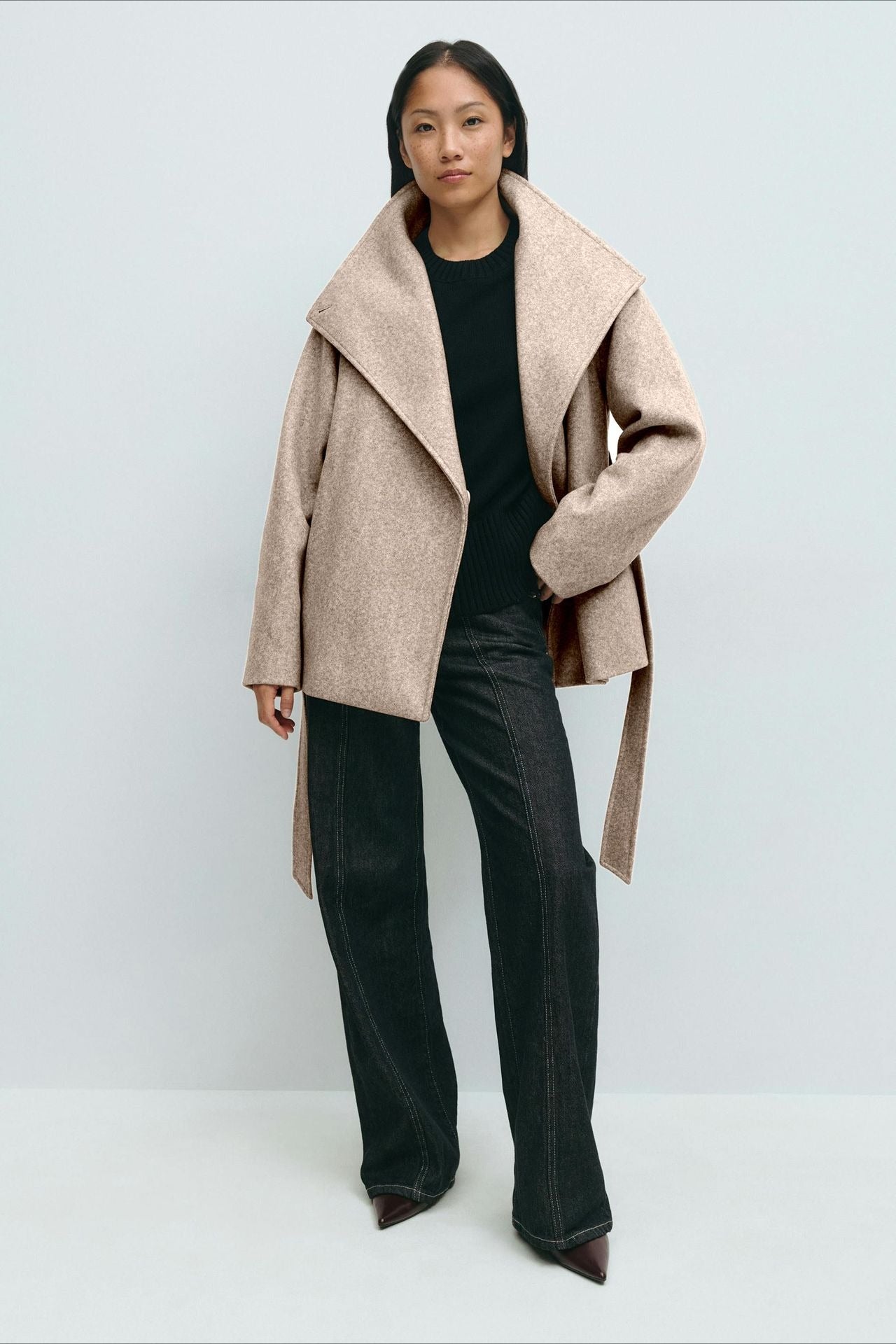 Pearl | Women's Belted High Neck Wrap Jacket Coat