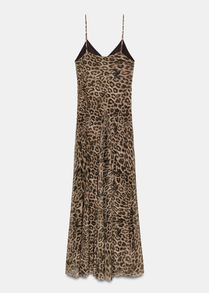 Pixie | Women's Leopard Print Spaghetti Strap Flowy Maxi Summer Dress