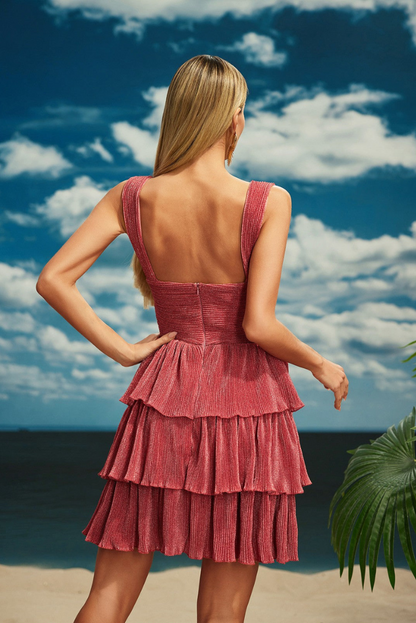Presley | Women's Starfish Cutout Tiered Ruffle Pleated Mini Dress