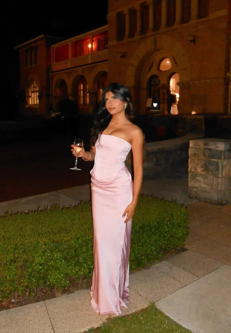 Rae | Women's Strapless Corset Ruched Evening Maxi Wedding Guest Dress
