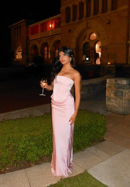 Rae | Women's Strapless Corset Ruched Evening Maxi Wedding Guest Dress
