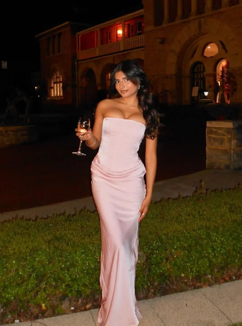 Rae | Women's Strapless Corset Ruched Evening Maxi Wedding Guest Dress
