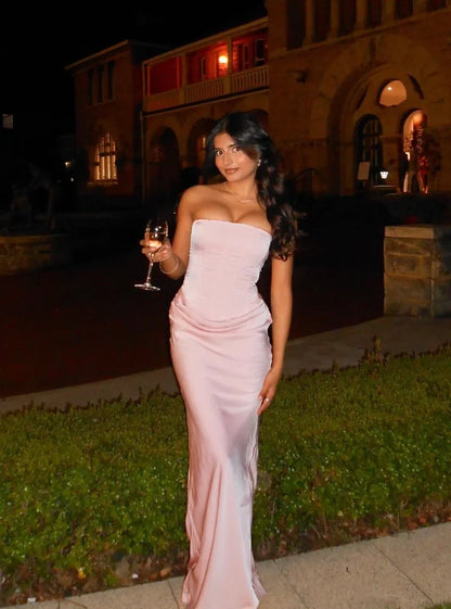 Rae | Women's Strapless Corset Ruched Evening Maxi Wedding Guest Dress