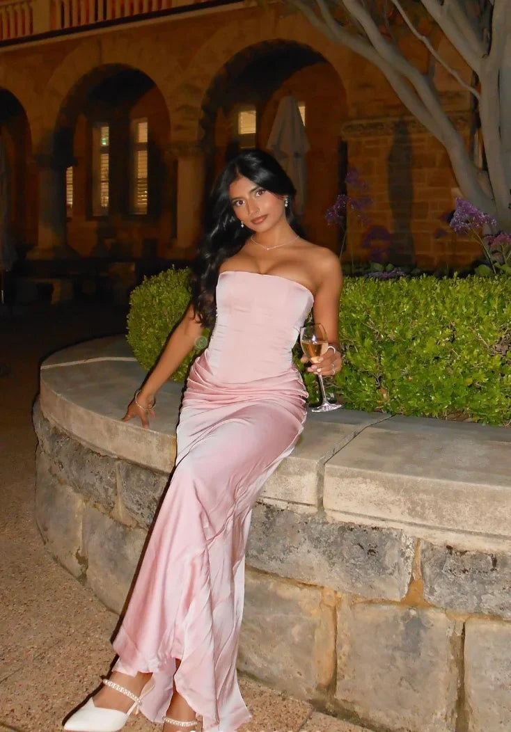 Rae | Women's Strapless Corset Ruched Evening Maxi Wedding Guest Dress
