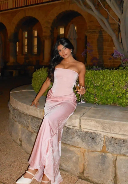 Rae | Women's Strapless Corset Ruched Evening Maxi Wedding Guest Dress