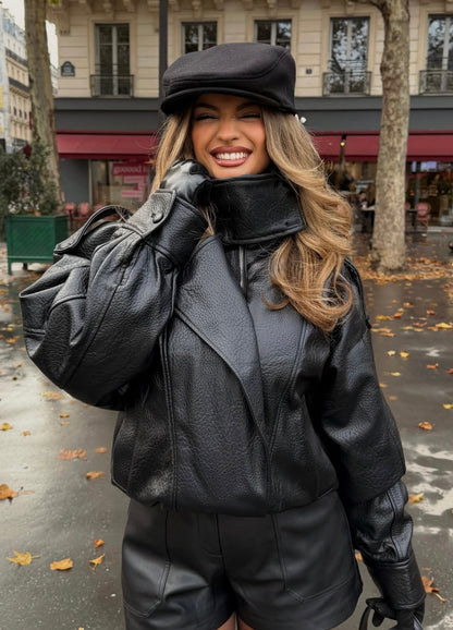 Reagan | Women's Oversized Faux Leather Biker Jacket