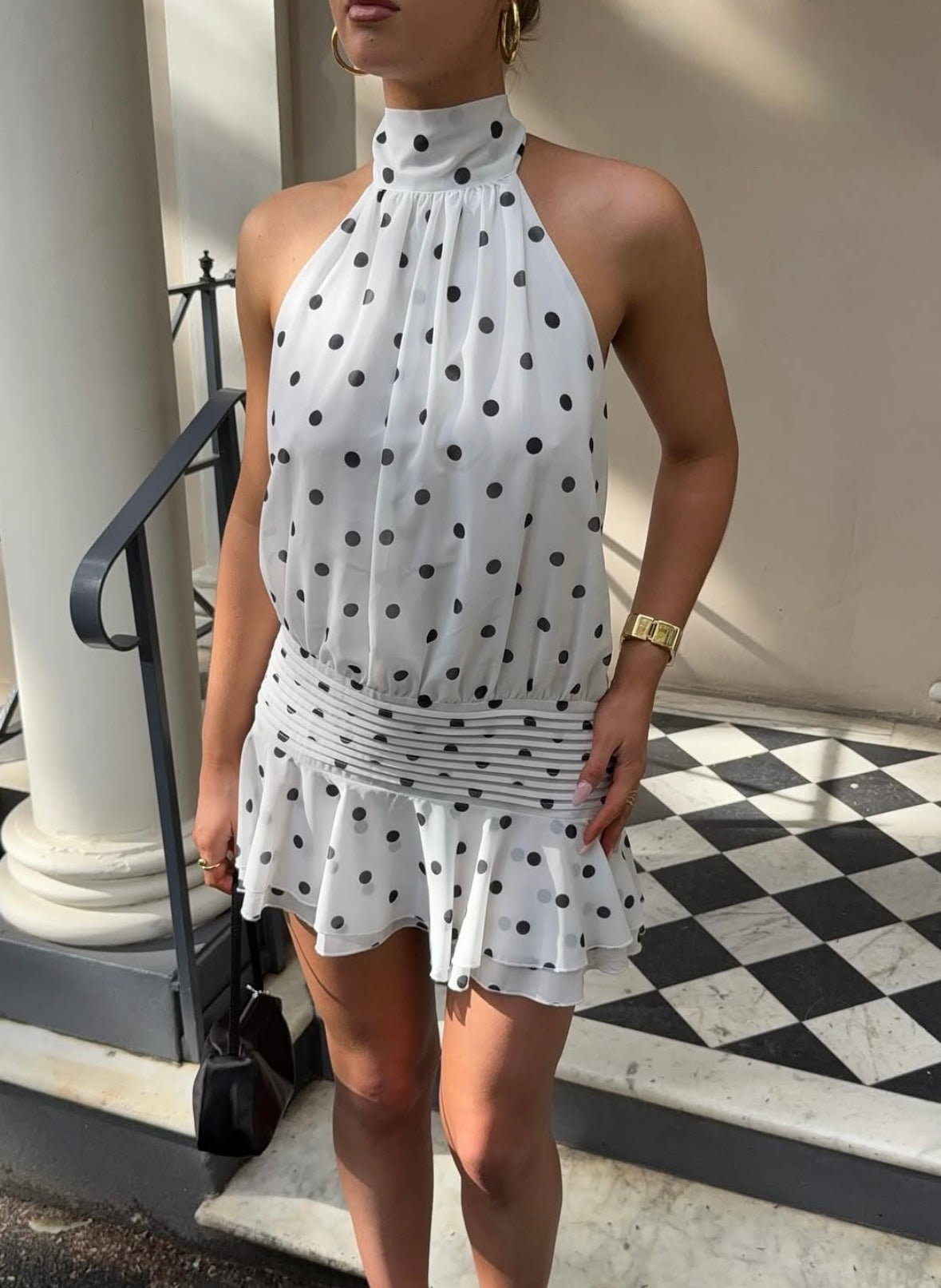 River | Women's High-Neck Polka Dot Halterneck Mini Dress