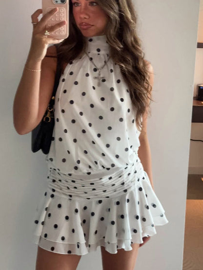 River | Women's High-Neck Polka Dot Halterneck Mini Dress