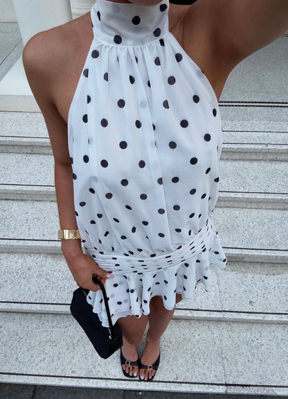 River | Women's High-Neck Polka Dot Halterneck Mini Dress