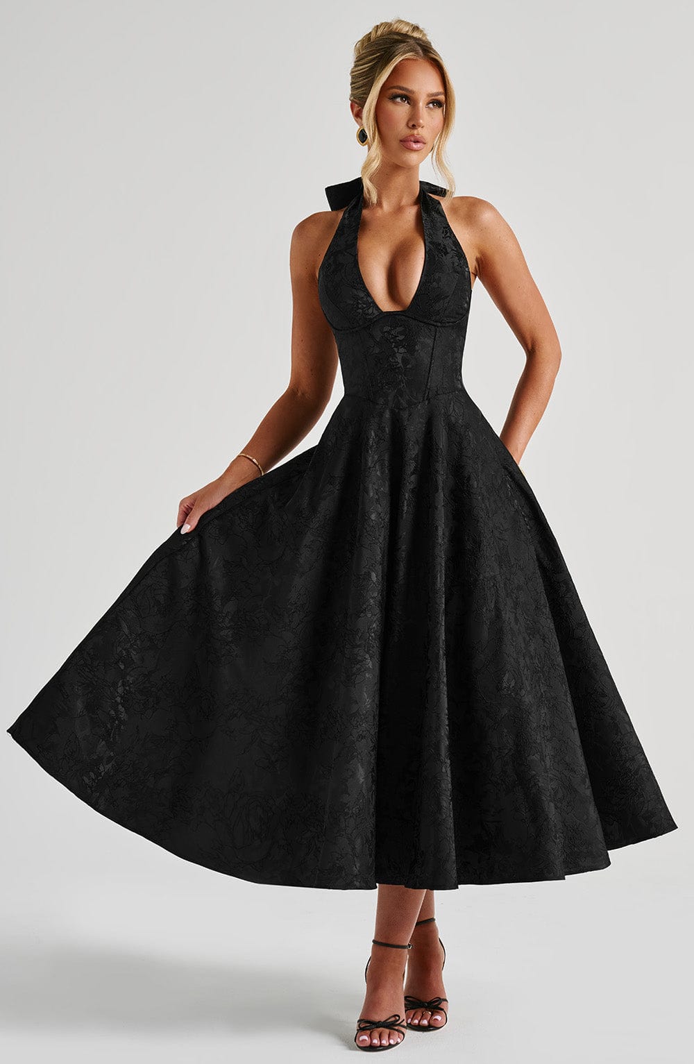 Rosalie | Women's Halter-Neck Midi Wedding Guest Dress