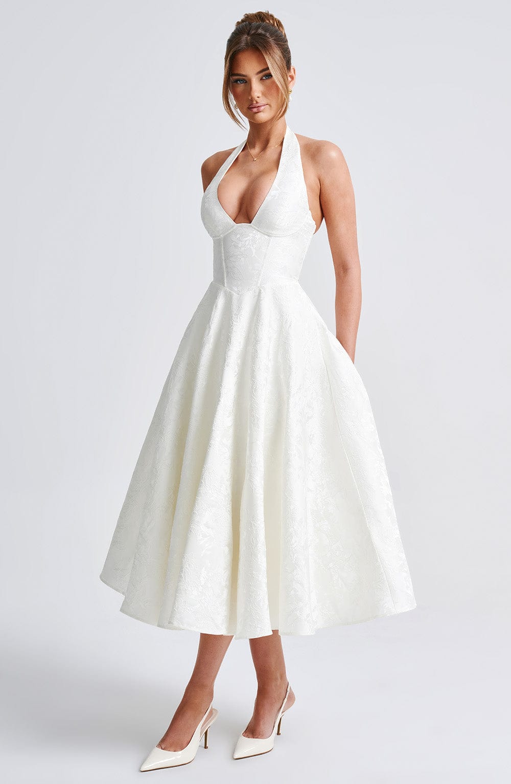 Rosalie | Women's Halter-Neck Midi Wedding Guest Dress