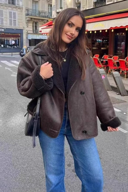 Rosemary | Women's Faux Leather Shearling Aviator Jacket