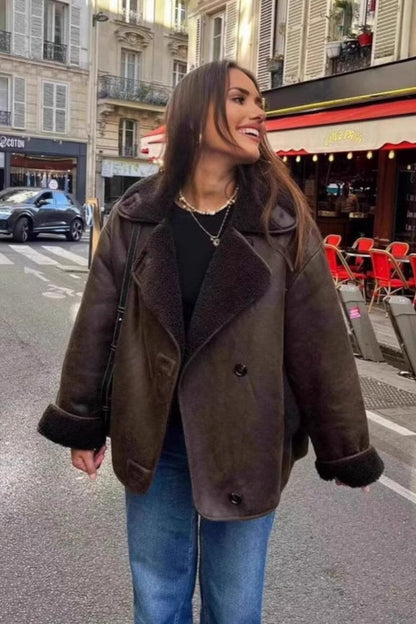 Rosemary | Women's Faux Leather Shearling Aviator Jacket