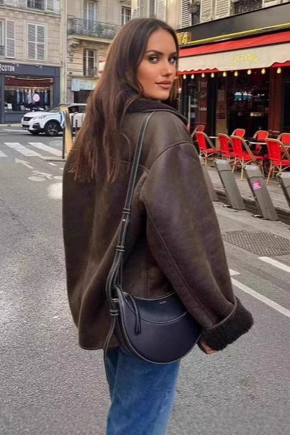 Rosemary | Women's Faux Leather Shearling Aviator Jacket